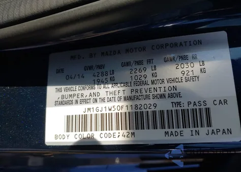 2015 Mazda Mazda6 I Grand Touring z USA, uszkodzony, nr VIN JM1GJ1W50F1182029